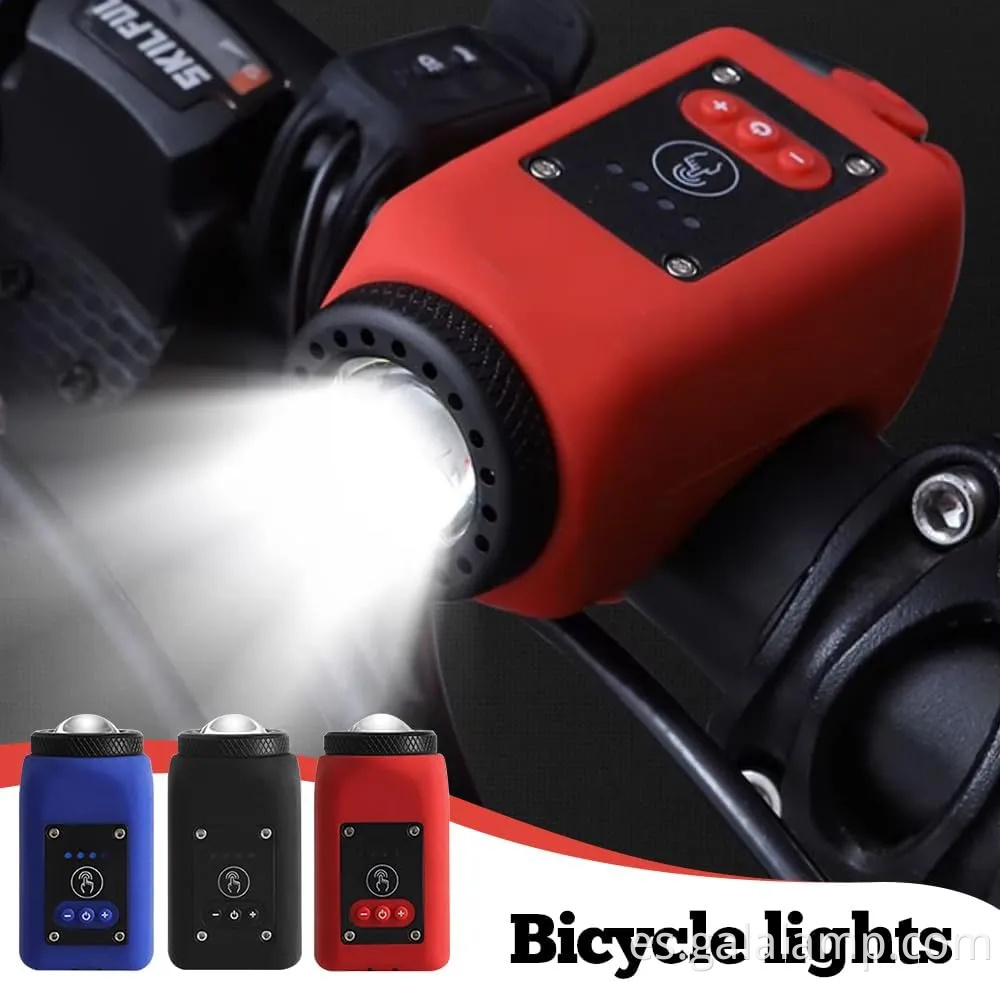 Luz de bicicleta con bocina de decibelio alto y carga USB
